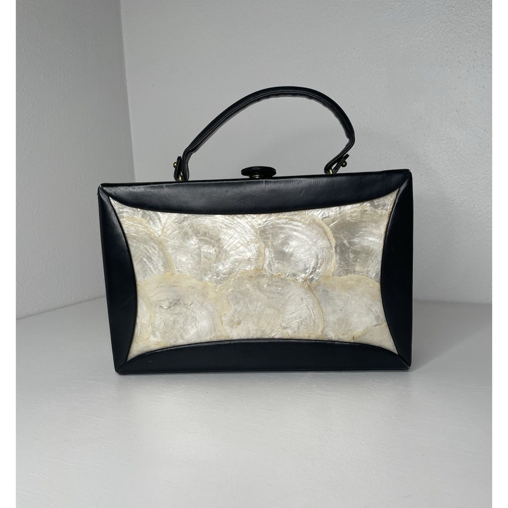 Vintage Berger Bags bb Shell And Black Leather Briefcase Style Purse Handbag